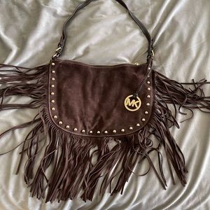 Michael Kora Suede Brown Shoulder Bag.